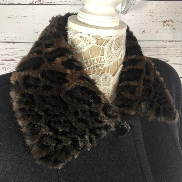 JAD Vintage black wool coat faux fur Cheetah print collar cuffs size medium - Picture 7 of 13